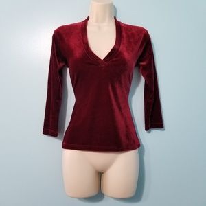 Maroon Velvet V-neck Top